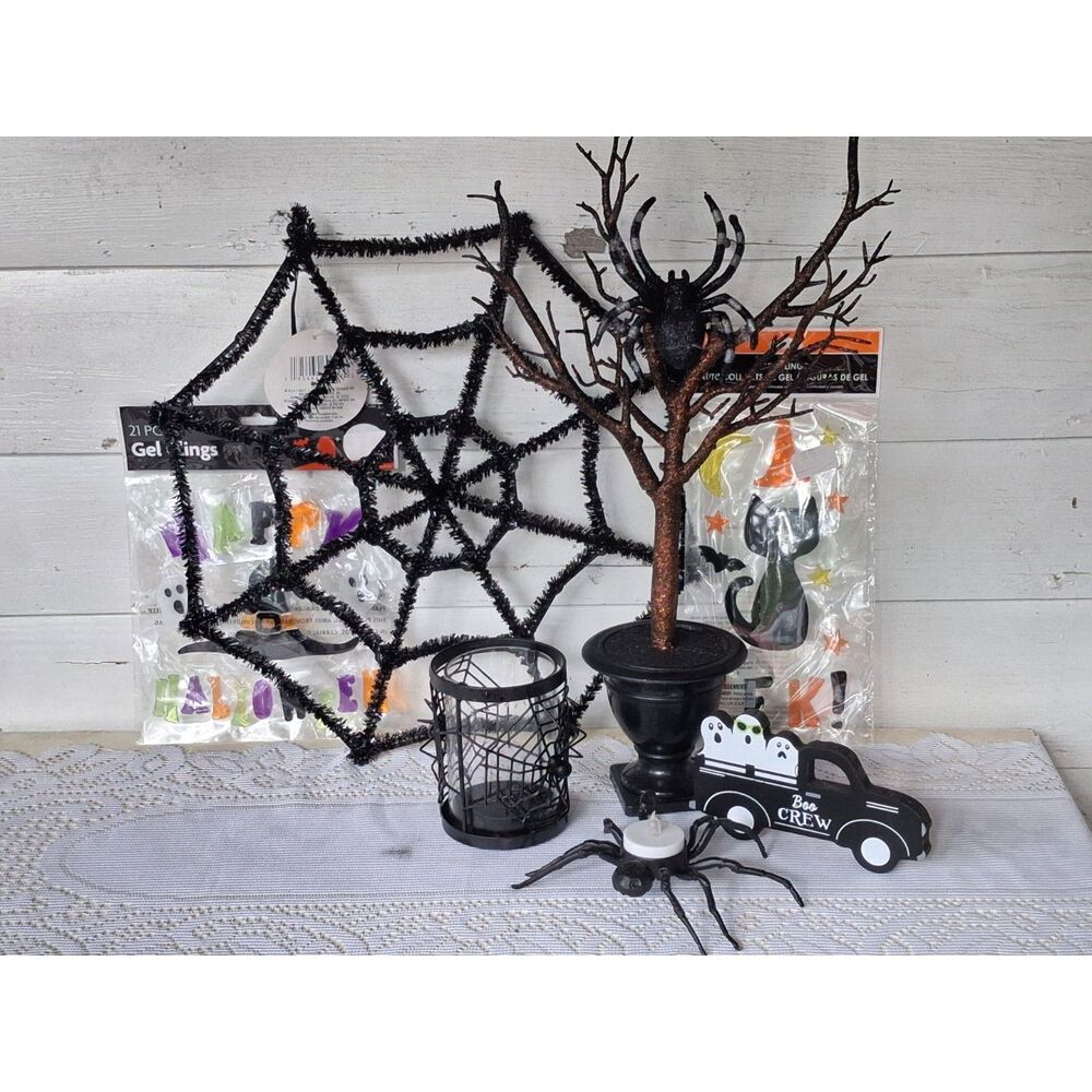 Halloween Decor Lot 7 Pieces Spider Tree Web